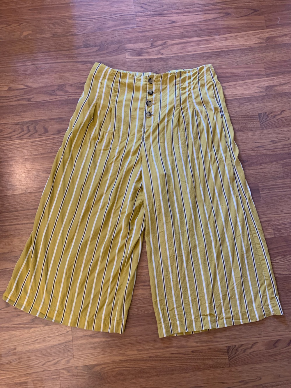 Zara Mustard Yellow Striped Wide-Leg Tencel Trouser XXL